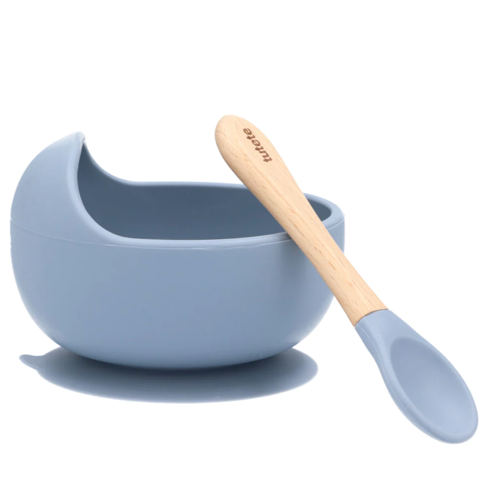 Bowl con ventosa y cuchara - Azul